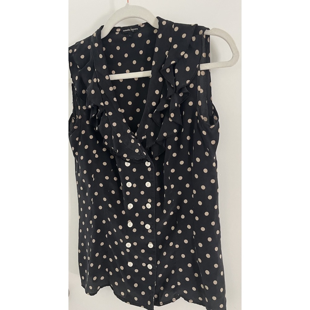Nanette Lepore Double Breasted! Polka Dot Sleeveless Blouse Sz 4 Small Silk wome - Picture 10 of 11